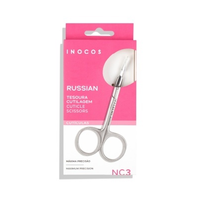 Tesoura de cutículas Inocos RUSSIAN em embalagem rosa e branca