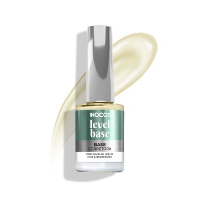 Frasco de base corretora para unhas INOCOS level base com tampo prateado