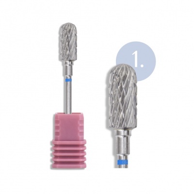 Broca rotativa de metal com base rosa e entalhes cruzados