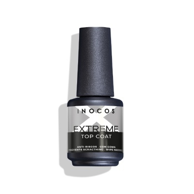 Frasco de verniz de unhas Inocos Extreme Top Coat preto mate
