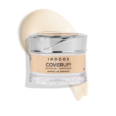 Frasco de gel construtor para unhas Inocos Coverup e amostra do gel