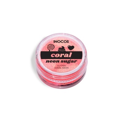 Pote transparente com glitter coral neon da Inocos