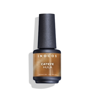 Frasco de verniz gel dourado Inocos com tampa preta