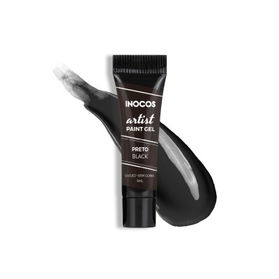 Tubo preto do INOCOS artist PAINT GEL preto 5ml com pincelada de gel preto