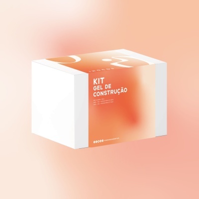 Caixa branca com rótulo laranja e texto de kit gel de construção