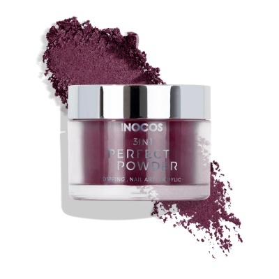 Pó para unhas INOCOS 3in1 PERFECT POWDER com tampa prateada e pó roxo