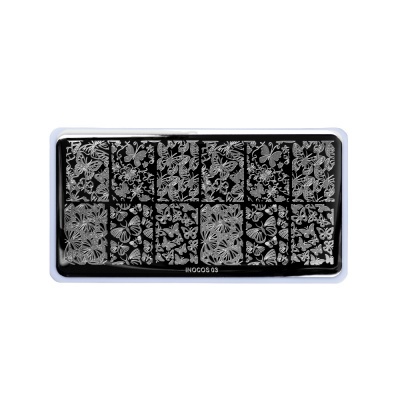 Placa de metal para estampagem de unhas com padrões de borboletas e flores