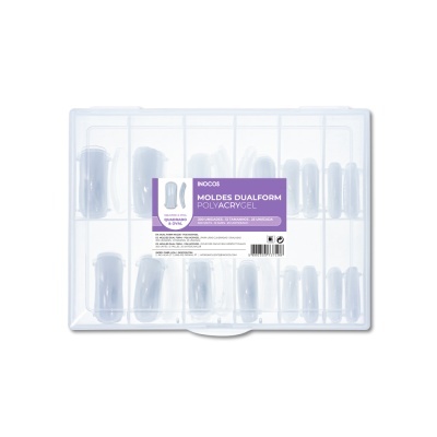 Conjunto de moldes transparentes para unhas artificiais em estojo plástico