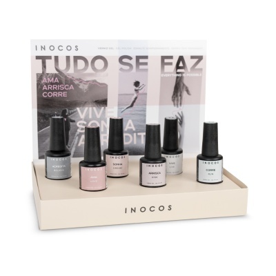 Conjunto de vernizes gel INOCOS com seis frascos em cores pastel