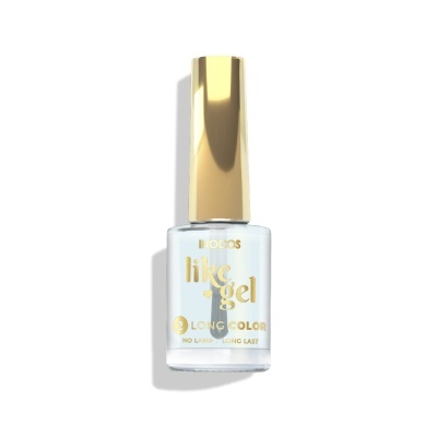 Frasco de esmalte de unhas branco com tampa dourada e texto dourado