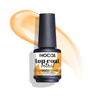 Frasco de verniz para unhas INOCOS laranja com fundo branco