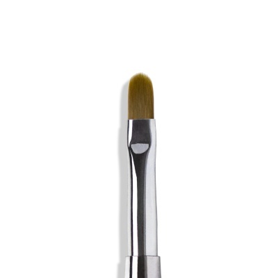 Pincel de maquilhagem com cerdas castanhas e suporte metálico prateado