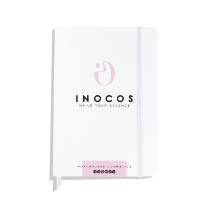 Caderno branco com elástico e logótipo INOCOS