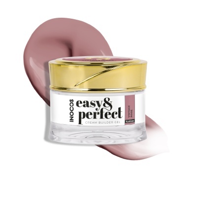 Gel construtor de unhas Inocos Easy & Perfect com frasco transparente e tampa dourada