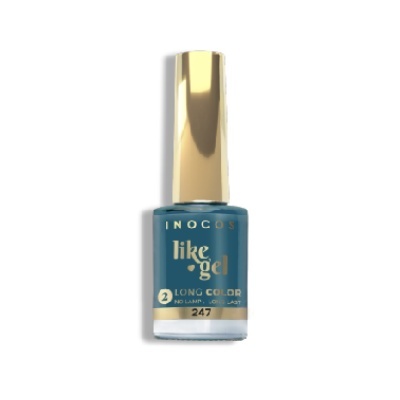 Frasco de verniz de unhas azul com tampa dourada