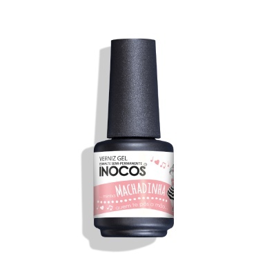 Frasco de verniz gel INOCOS rosa com tampa preta