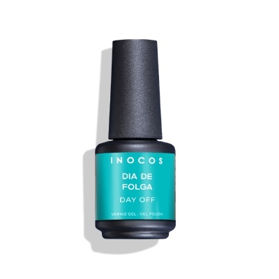 Frasco azul de verniz gel para unhas INOCOS com tampa preta