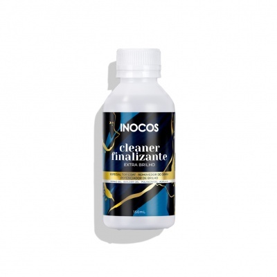 Frasco branco de cleaner finalizante INOCOS com rótulo preto, azul e dourado