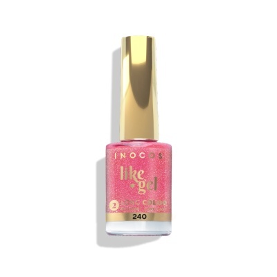Frasco de verniz para unhas rosa com glitter e tampa dourada