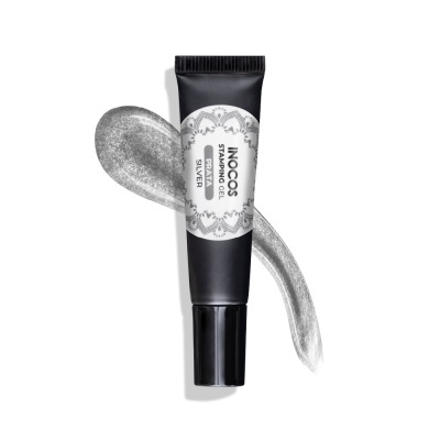 Tubo preto de gel para sobrancelhas com rótulo branco e gel prateado ao lado