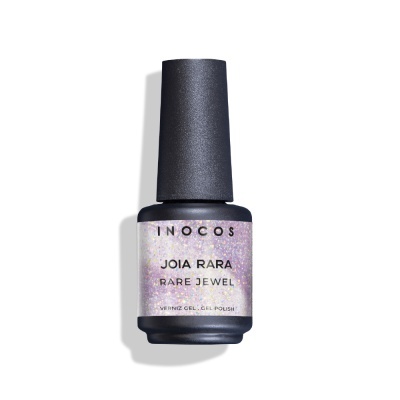 Frasco de verniz gel para unhas com rótulo brilhante e tampa preta