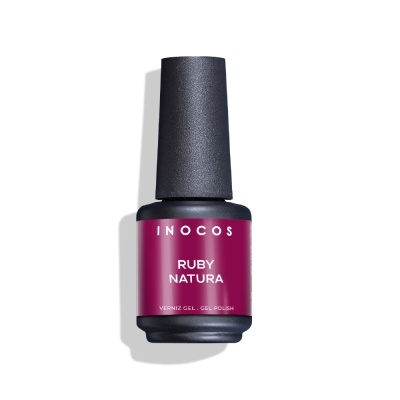 Frasco de verniz gel para unhas INOCOS Ruby Natura vermelho vinho com tampa preta