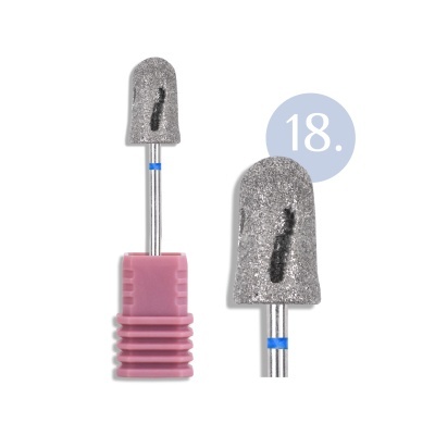 Broca de unha metálica com superfície cinzenta e base rosa