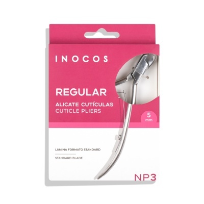 Alicate cutículas INOCOS Regular 5 mm em embalagem cor de rosa e branco