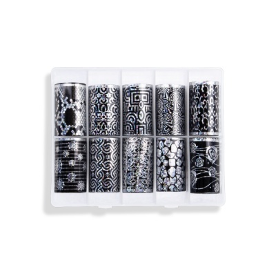 Conjunto de rolos decorativos para unhas em caixa plástica transparente