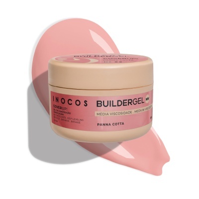 Frasco de gel de construção com rótulo rosa e bege