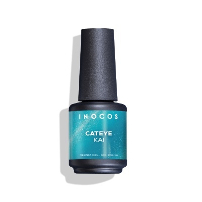 Frasco de verniz gel INOCOS CATEYE KAI azul turquesa com tampa preta