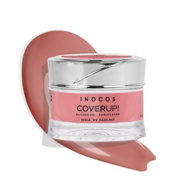 Gel construtor para unhas INOCOS COVERUP cor avelã em frasco com tampa prateada