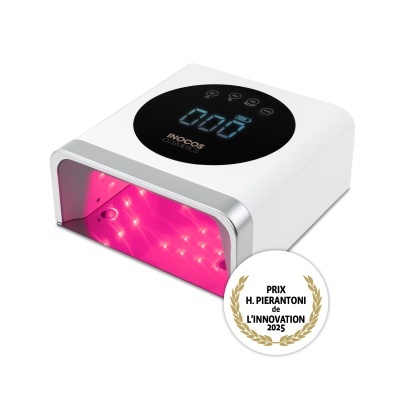 Máquina de manicure branca com LEDs cor-de-rosa e visor digital azul