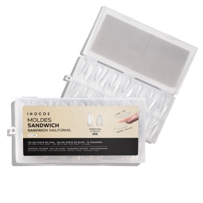 Conjunto de moldes para unhas artificiais transparentes Inocos Moldes Sandwich em caixa plástica