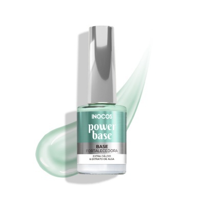 Frasco de verniz para unhas verde claro power base INOCOS com tampa prata