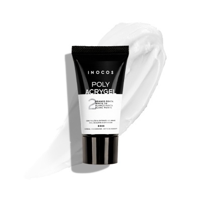 Tubo de gel para unhas preto e branco POLY ACRYGEL INOCOS com mancha branca cremosa