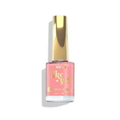 Verniz de unhas cor-de-rosa da marca NOKCS com tampa dourada