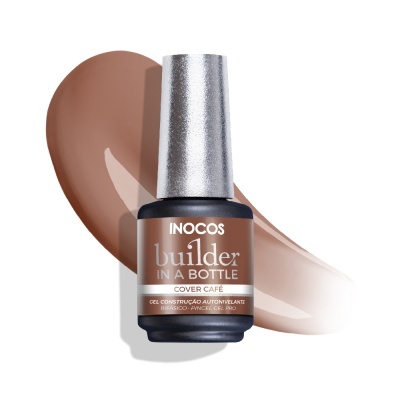 Verniz para unhas INOCOS builder in a bottle na cor castanho café com tampa prateada