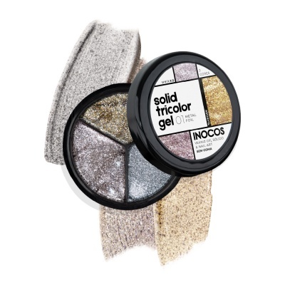 Palete de gel para unhas tricolor metalizado em embalagem redonda preta