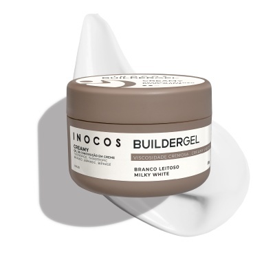 Frasco castanho de creme Inocos Buildergel branco leitoso