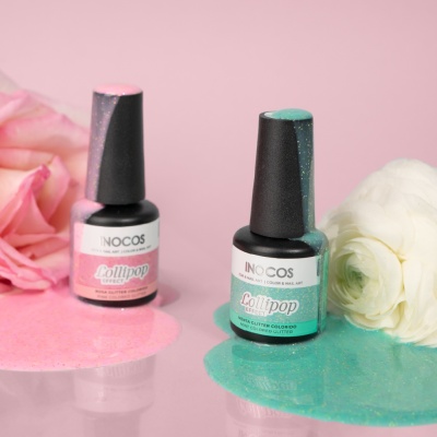 Verniz Gel INOCOS Efeito Lollipop Menta Glitter Colorido