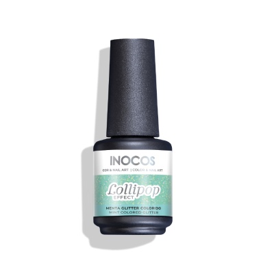 Verniz Gel INOCOS Efeito Lollipop Menta Glitter Colorido