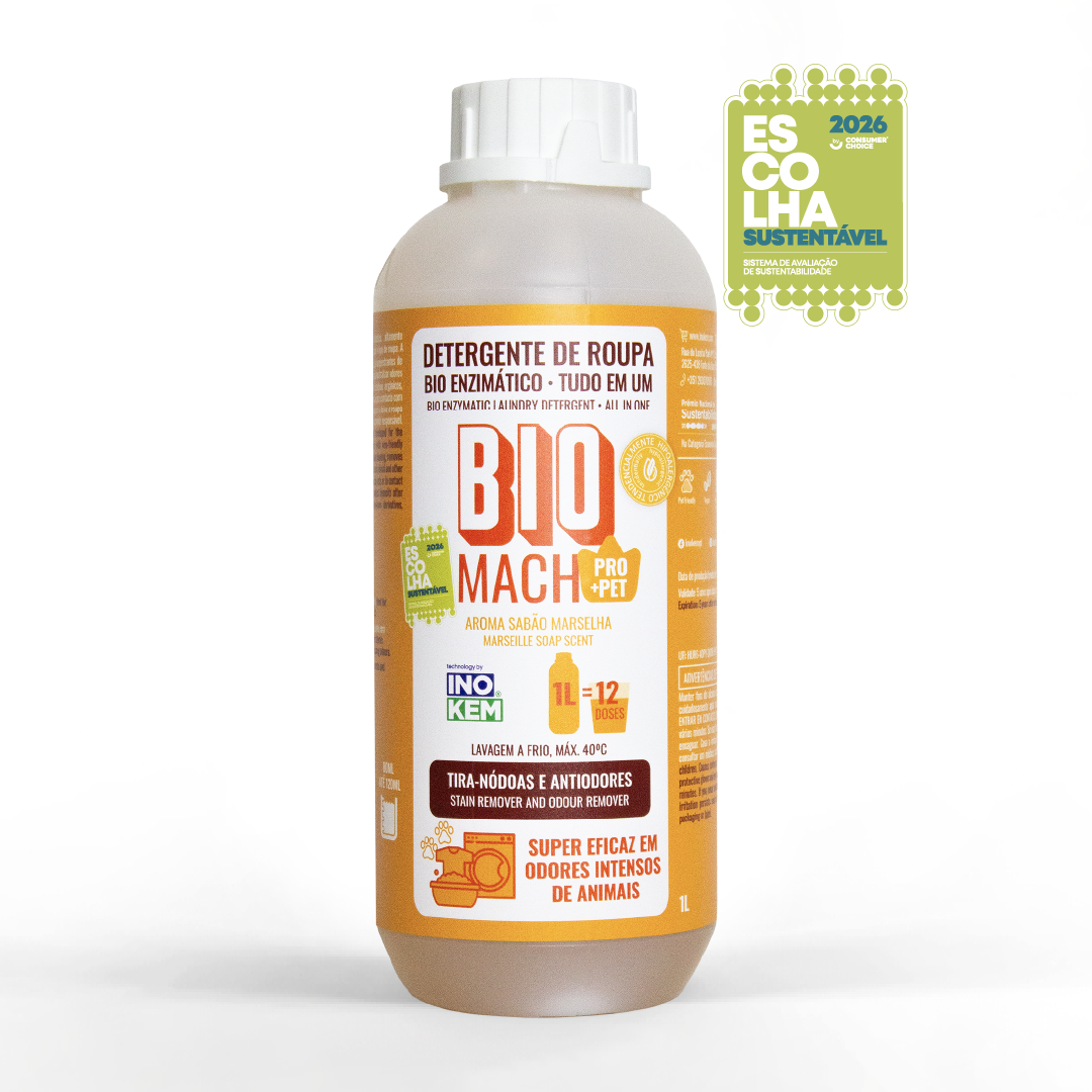 Detergente de Roupa Enzimático 3 em 1 para Nódoas e Odores Difíceis - BIOMACH PRO+PET Detergente líquido BIO MACH PRO+PET para roupa, 1 litro, uso para remoção de manchas e odores de animais