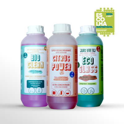 Três frascos de limpeza BIO CLEAN, CITRUS POWER e ECO GLASS