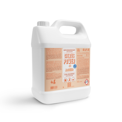 Garrafão plástico branco com etiqueta cor de pêssego e texto CITRUS POWER