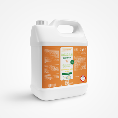 Recipiente plástico branco com rótulo laranja e branco