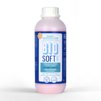 Frasco rosa Bio Soft amaciador e intensificador aroma 1 litro