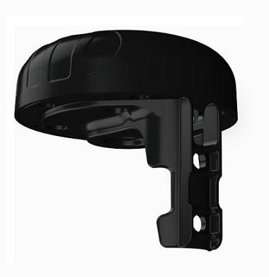 Componente plástico preto circular com suporte articulado