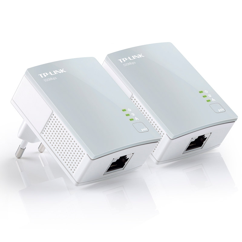 Adaptadores de rede TP-LINK TL-PA4010KIT brancos com LEDs verdes e conector Ethernet