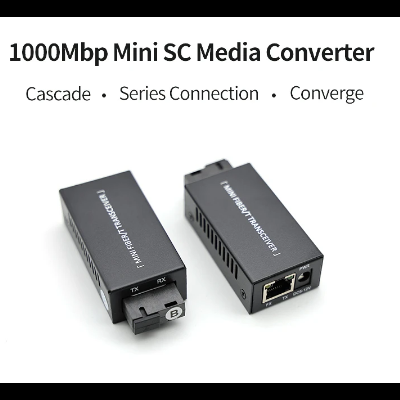 Conversores de mídia 1000Mbp Mini SC de cor preta com texto branco e entradas RJ45 e SC